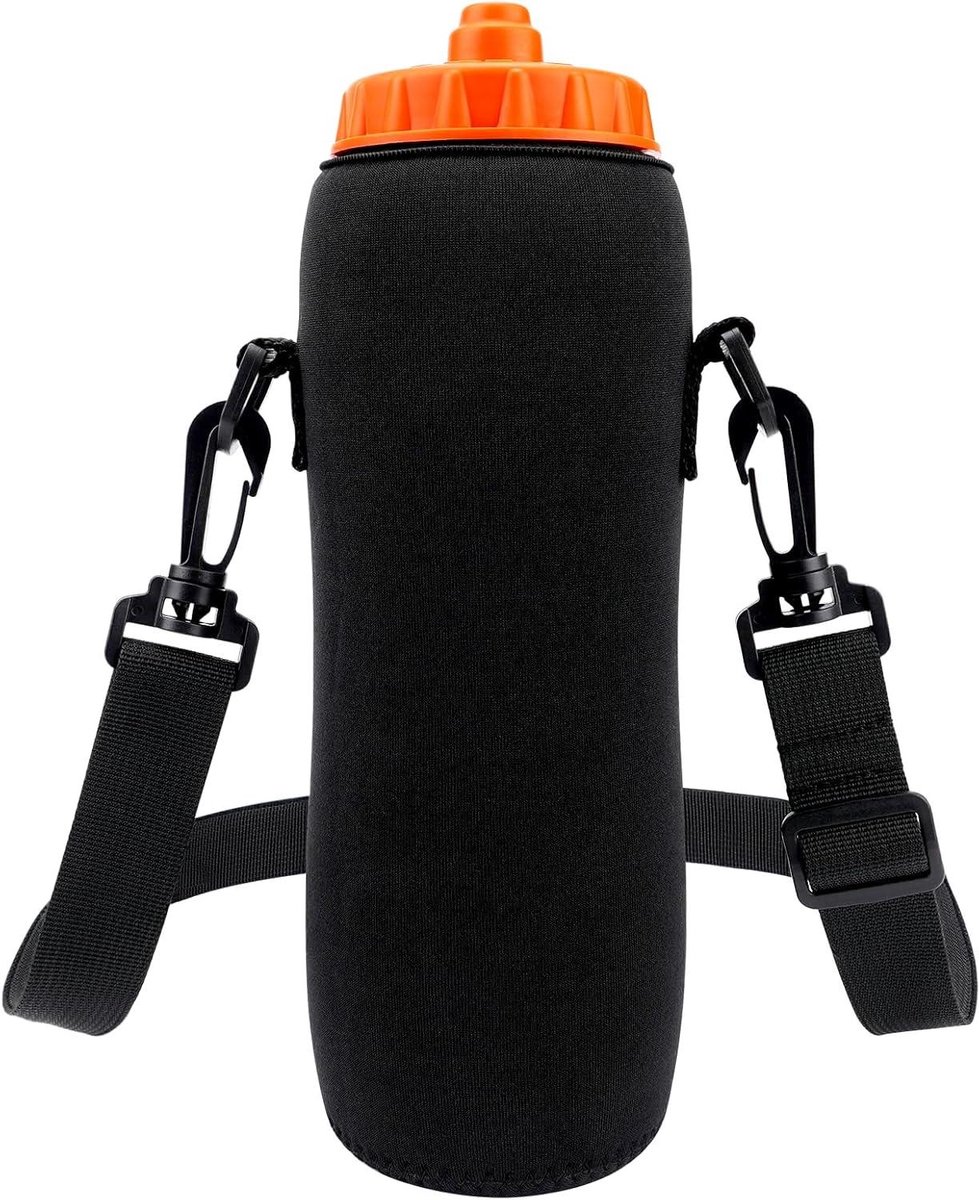 Waterfles Draagtas met Band - voor Gatorade Fles - Geïsoleerde Waterflesdrager met Extra Lange Schouderband (140cm) - Zwart