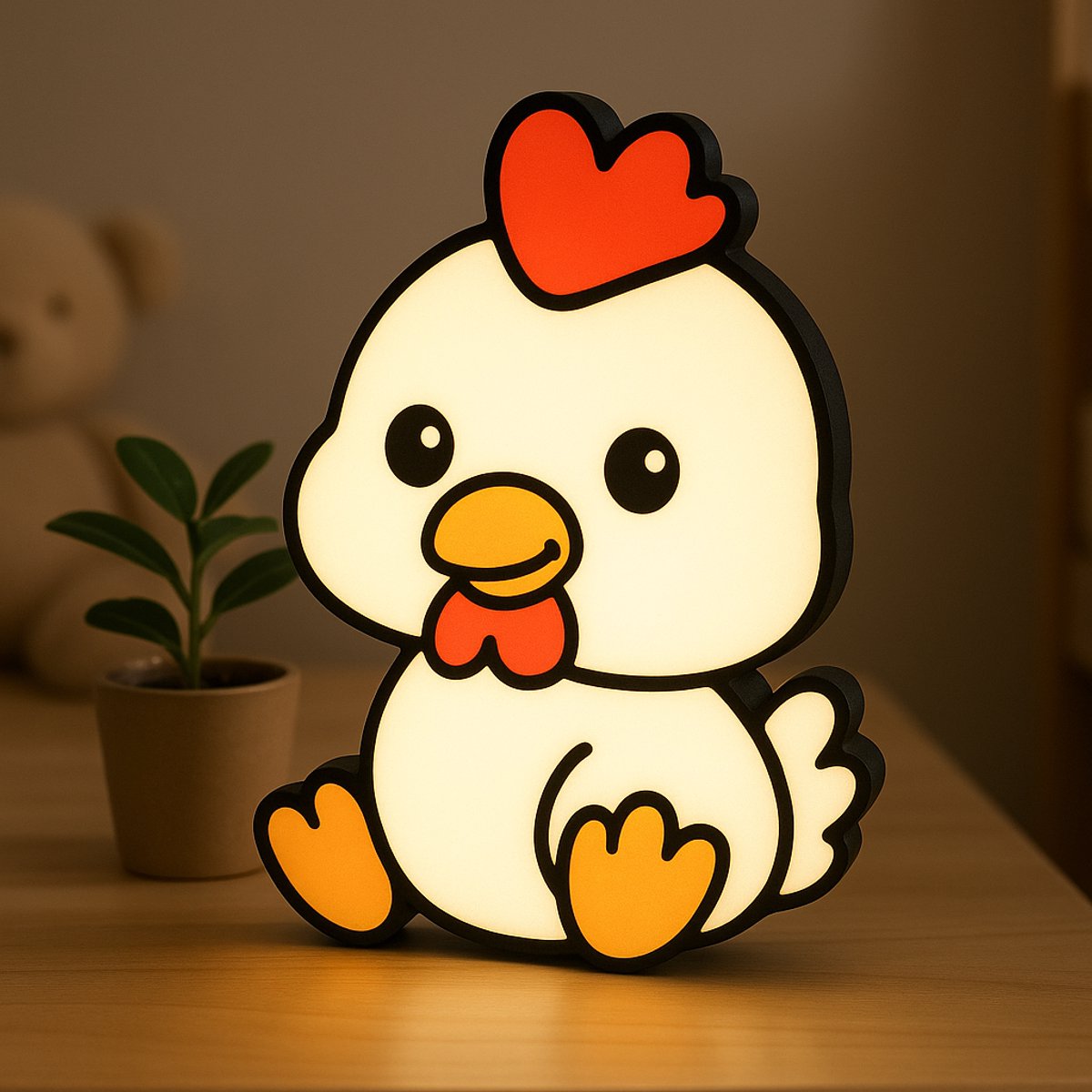 Chicken Nachtlampje – Cartoon Kip Lightbox voor Kinderen – 3D Geprint – USB – Sfeervol LED