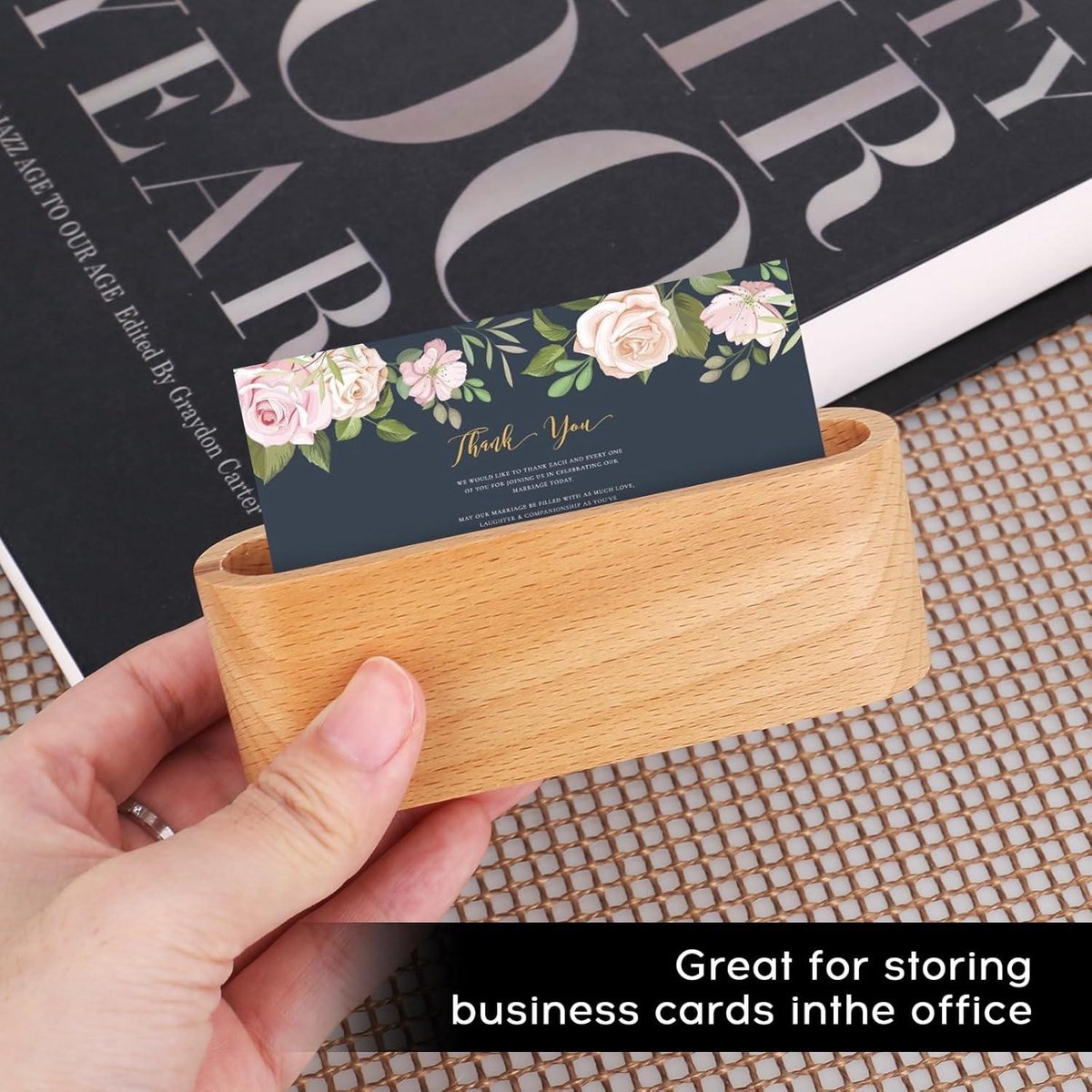 RoxNvm Houten visitekaartjeshouders, 3-laags creatieve visitekaartjesstandaard, kantoorvisitekaarthouders display, beukenkaarten standaard case organizer voor kantoren, thuis, school, capaciteit 30-50