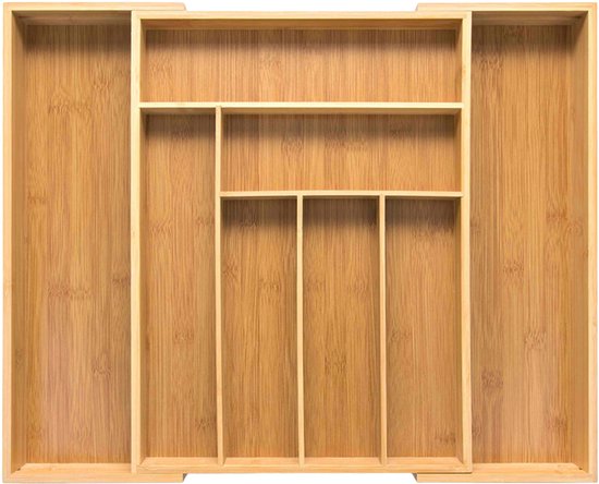 Budu Uitschuifbare Bamboe Bestekbak #43 (43 cm diep) - Bestekcassette Hout - Besteklade - 43 x 32,2 - 53 cm - 6/8 vakken