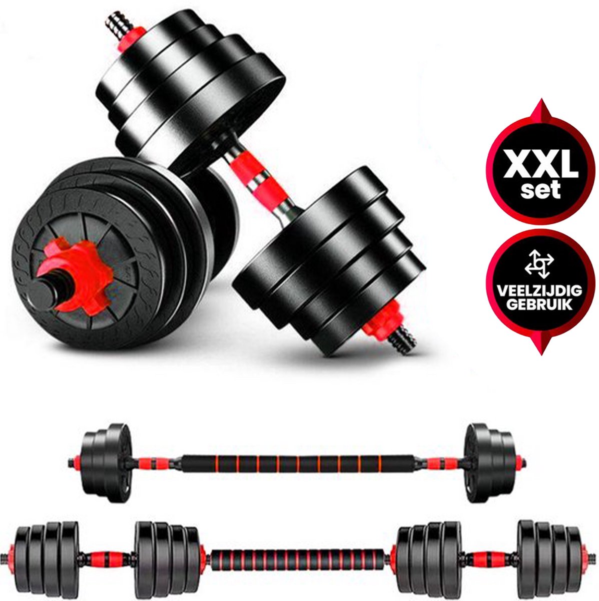 Viper Sports Verstelbare Dumbbell Set tot 40kg – Halterset – 2-in-1 Gewichten – Home Gym - Krachttraining – Rood