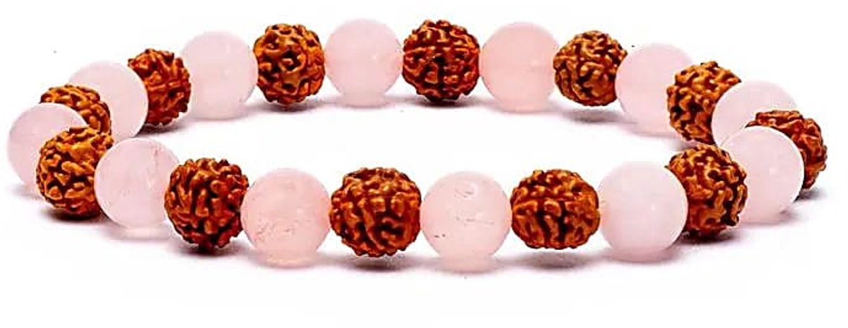 Armband rudraksha/rozenkwarts elastisch