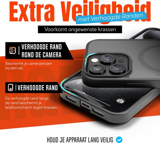Hoesje Geschikt voor iPhone 15 Pro Max - Zwart - Geschikt voor MagSafe – Slank, Sterk en Shock proof