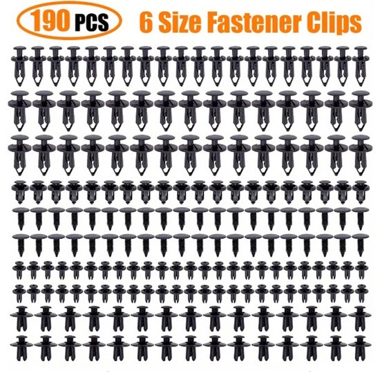 Kit de 190 clips de retenue pour voiture, 6 tailles, en plastique, pour panneau de garniture de voiture, Set de rivets mixtes Bumper -chocs de carrosserie