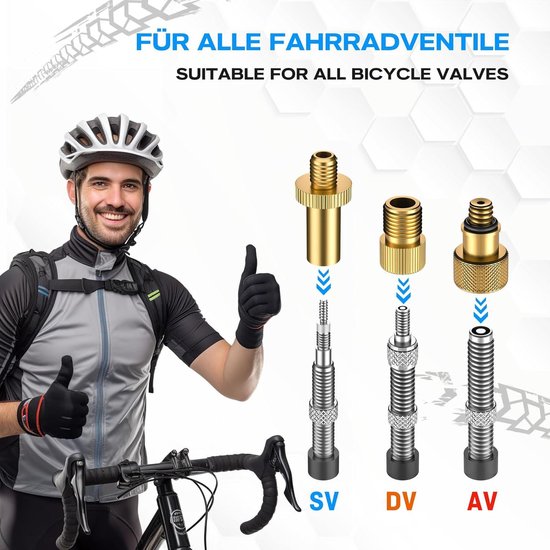 Fietsventieladapter, 21 stuks fietsventieladapters, Franse ventieladapter, autoventieladapter, compressorventieladapter, reparatieset fiets, luchtpomp, balnaald (A