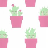 Fabulous World Behang Cactus wit en roze 67102-3