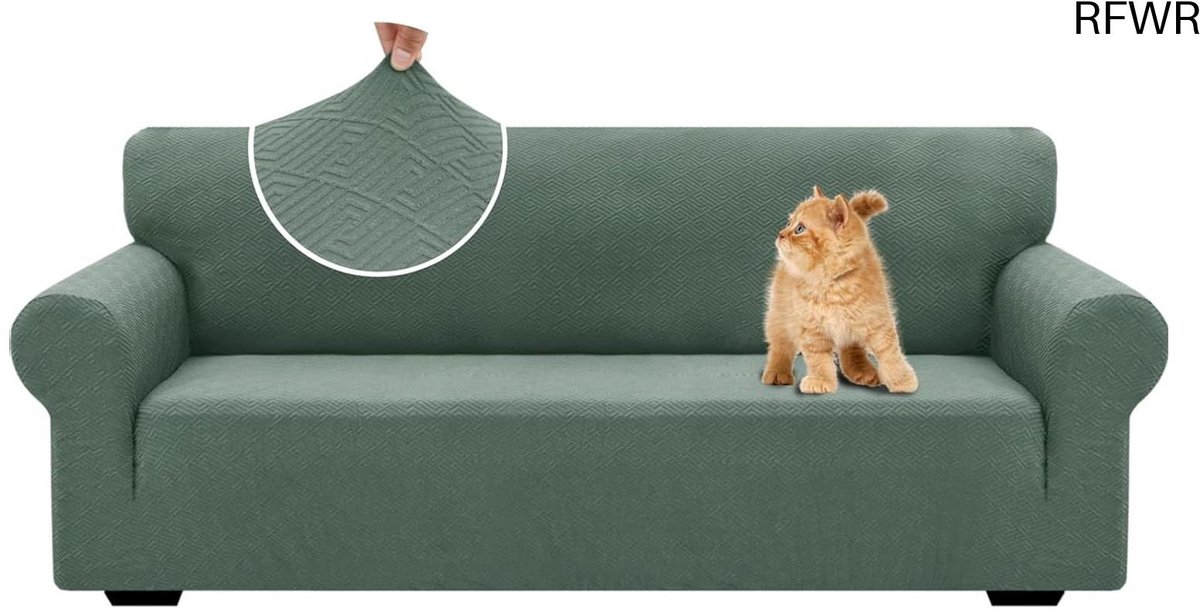 RFWR® Stretch Bankhoes Universeel - Elastische Sofahoes voor 3 Zits Bank in Boon Groen