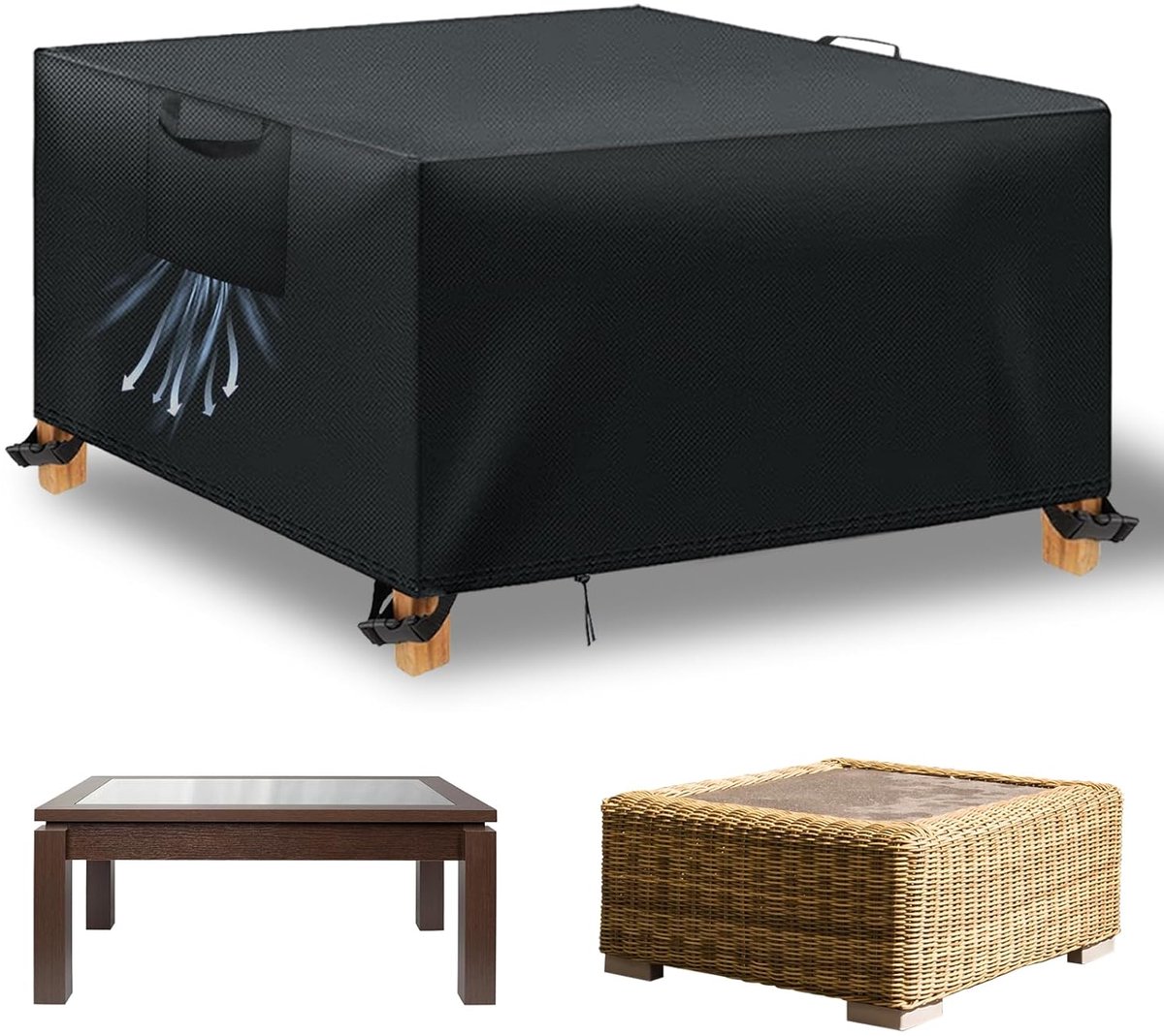 Beschermhoes tuintafel - waterdicht - 1 stuk - zwart - 420D Oxford-stof - 250 x 250 x 90 cm