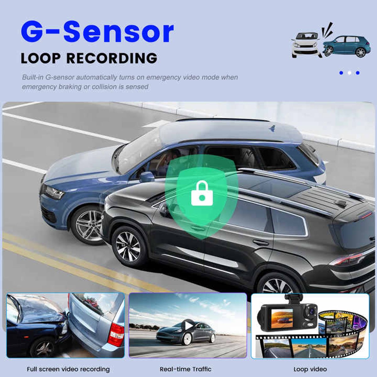 1080P Dashcam met wifi voor auto's, 3-kanaals dashcam voor en achter, 2,0 inch IPS-scherm, loop-opname, G-sensor, WDR, 24-uurs parkeermodus, bewegingsdetectie – foto 6