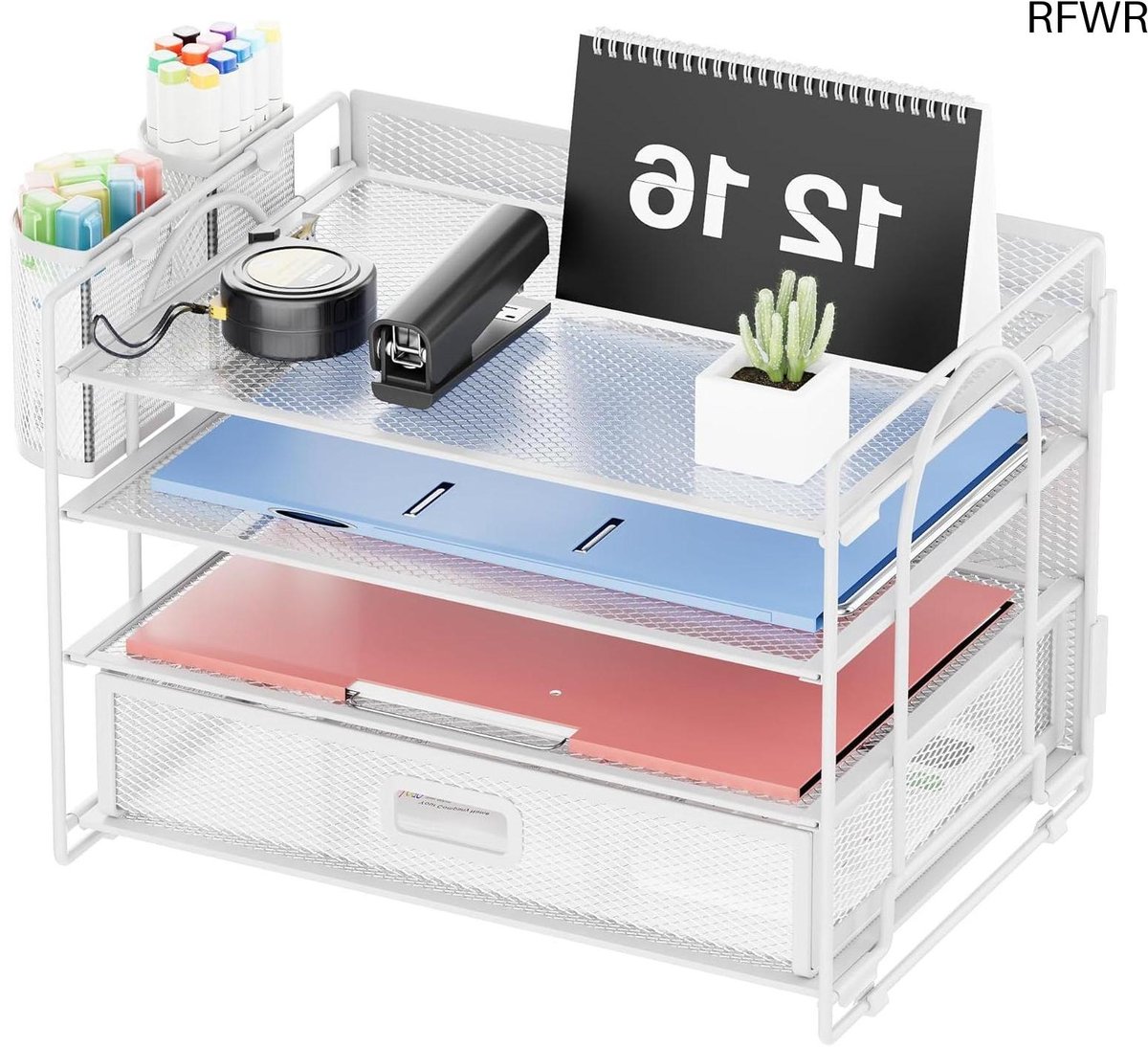 RFWR® Bureau Organizer met 4 Planken en Pennenhouders voor Thuiskantoor