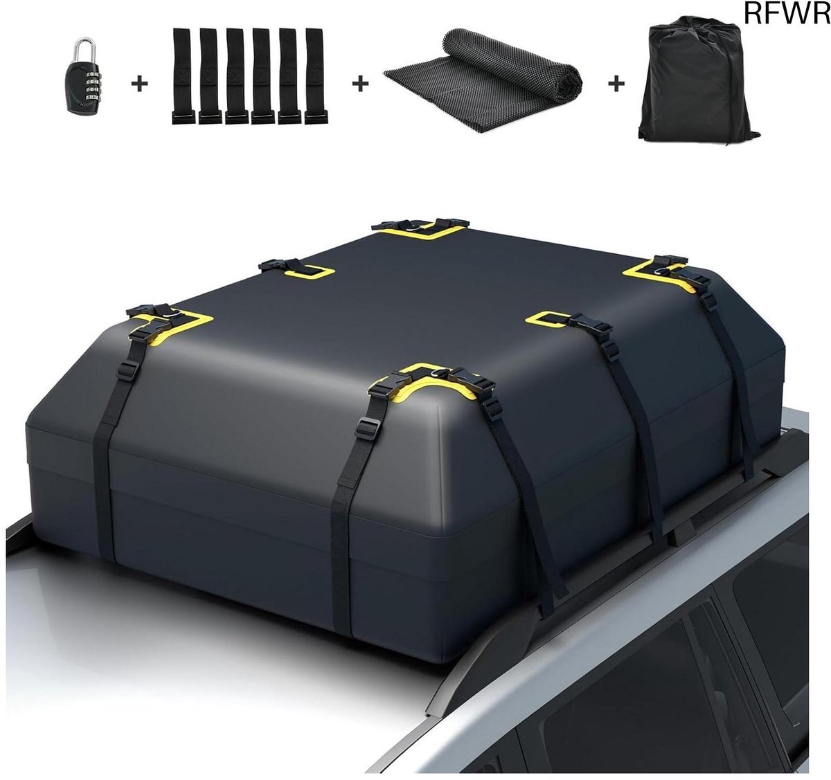 RFWR® Waterdichte 600 liter dakkoffer met deurhaken voor auto's en SUV's - Opvouwbaar, Antislip, met Cijferslot
