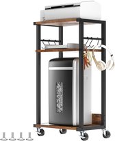 Mobiele Printerstandaard met 3 Tiers - Houten Printer Cart op Wielen voor Thuis of Kantoor - Industriële Printertafel in Rustiek Bruin - Verstelbaar en Mobiel - 44 × 30 × 82 cm