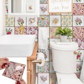30 stuks bloementegelstickers voor keuken en badkamer - zelfklevend met open haard en trap design - 15 cm/6 inch - decoratieve tegelstickers voor muur en spatwand.
