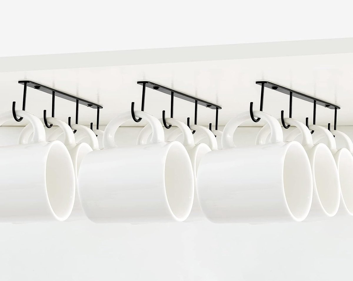 Metalen koffiemok houder set - 12 haken - zwart - 3 stuks