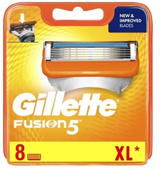 Gillette Fusion5 scheermesjes met 8 stuks in oranje verpakking. Nieuwe & Verbeterde Bladen.
