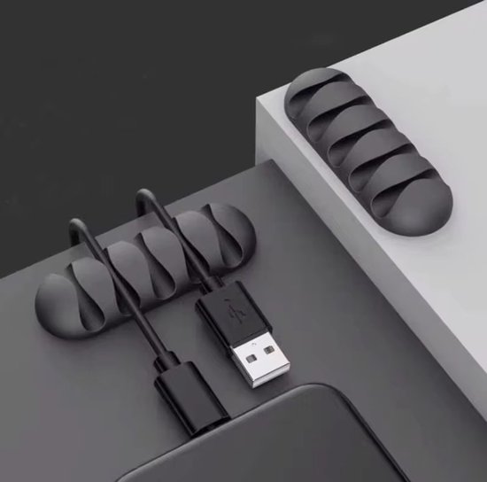 Merkloos 5x Kabel Organiser Zwart - kabel clips voor 5 kabels - Zelfklevende kabelclips - Kabelklem - Kabelhouder - Kabelgoot - Houder - Kabel management