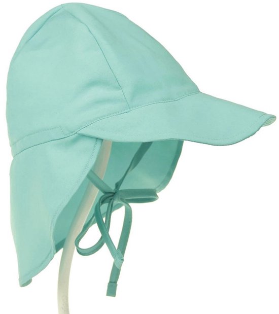 Baby zonnehoed, kinder zomerhoed, peuter pet met nekbescherming en strikbandjes, hoed flapper, UV-beschermende strandhoed (S: geschikt voor hoofdomtrek 48-54 cm) - Blauwgroen