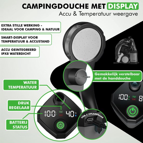 Travelhawk Elektrische Campingdouche - Oplaadbaar - Buitendouche - Buitendouche Camping - Camping Douche met Douchekop - Zwart van Travelhawk — afbeelding 3
