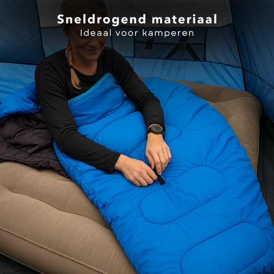 Cheqo® Envelop Slaapzak Volwassenen - Kamperen - Dekenmodel - Zomerslaapzak Polyester - Blauw van Cheqo — afbeelding 4