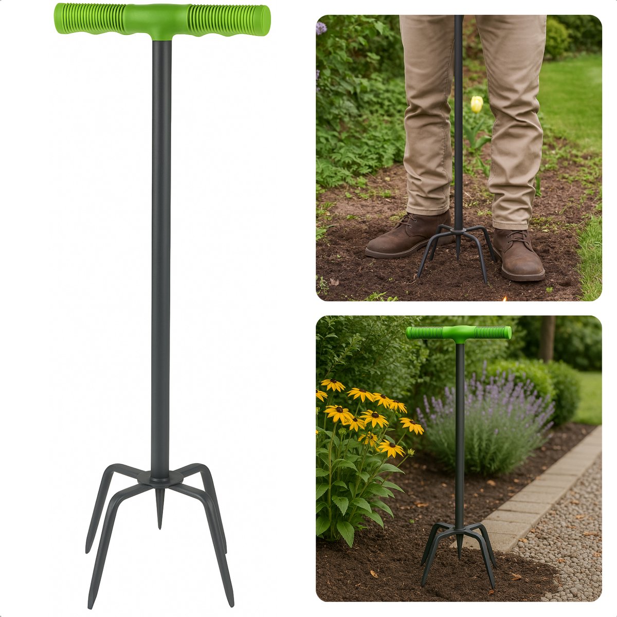 Cheqo® Tuinklauw Woelvork - Metaal - Tuinfrees - Onkruidsteker - Onkruidtrekker - Aarde Losmaken - Grond Beluchten - Kultiveren - Ergonomisch - Onkruid Wieden - Onkruidverwijderaar - Duurzaam en Efficiënt