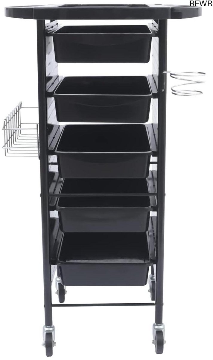 RFWR® Multifunctionele Kapperswagen met 5 Laden en Universële Wielen – Vrijstaand en Ruim Zwart Design