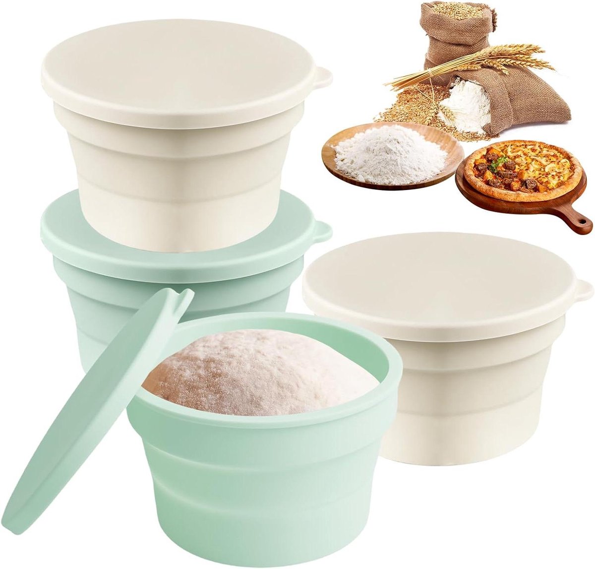 Allecto Plus Pizzaballen opbergbox, set van 4, siliconen