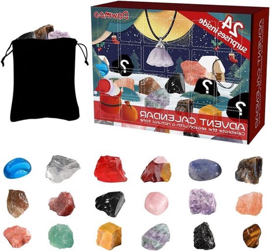 Aftelkalender tot Kerstmis 24 stuks natuurlijke edelstenen - Adventskalender 2024 voor meisjes en jongens - Geologie-liefhebbers - Kerstcadeau