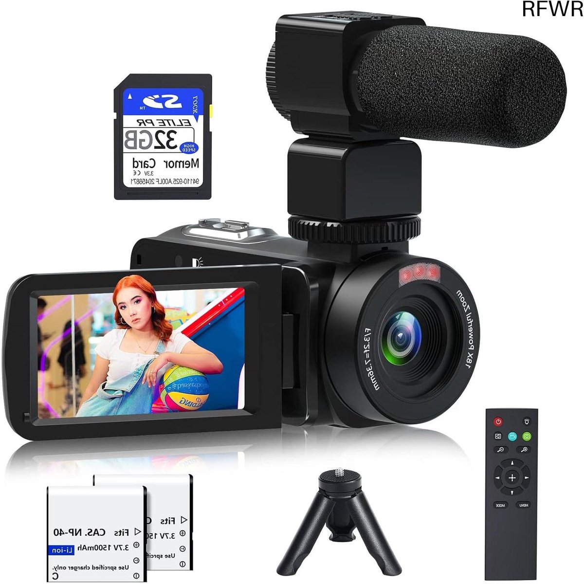RFWR® Videocamera 1080P met IR Nachtzicht, 3 inch Touchscreen en 18X Digitale Zoom voor Vloggen en Opnames