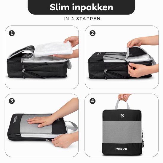 Set de 6 Cubes d'emballage Noryx - Avec fermeture éclair de compression - Set pour valise et sac à dos - Compression de voyage - Rangement pour sièges-auto de bagages - Cube de compression Vêtements