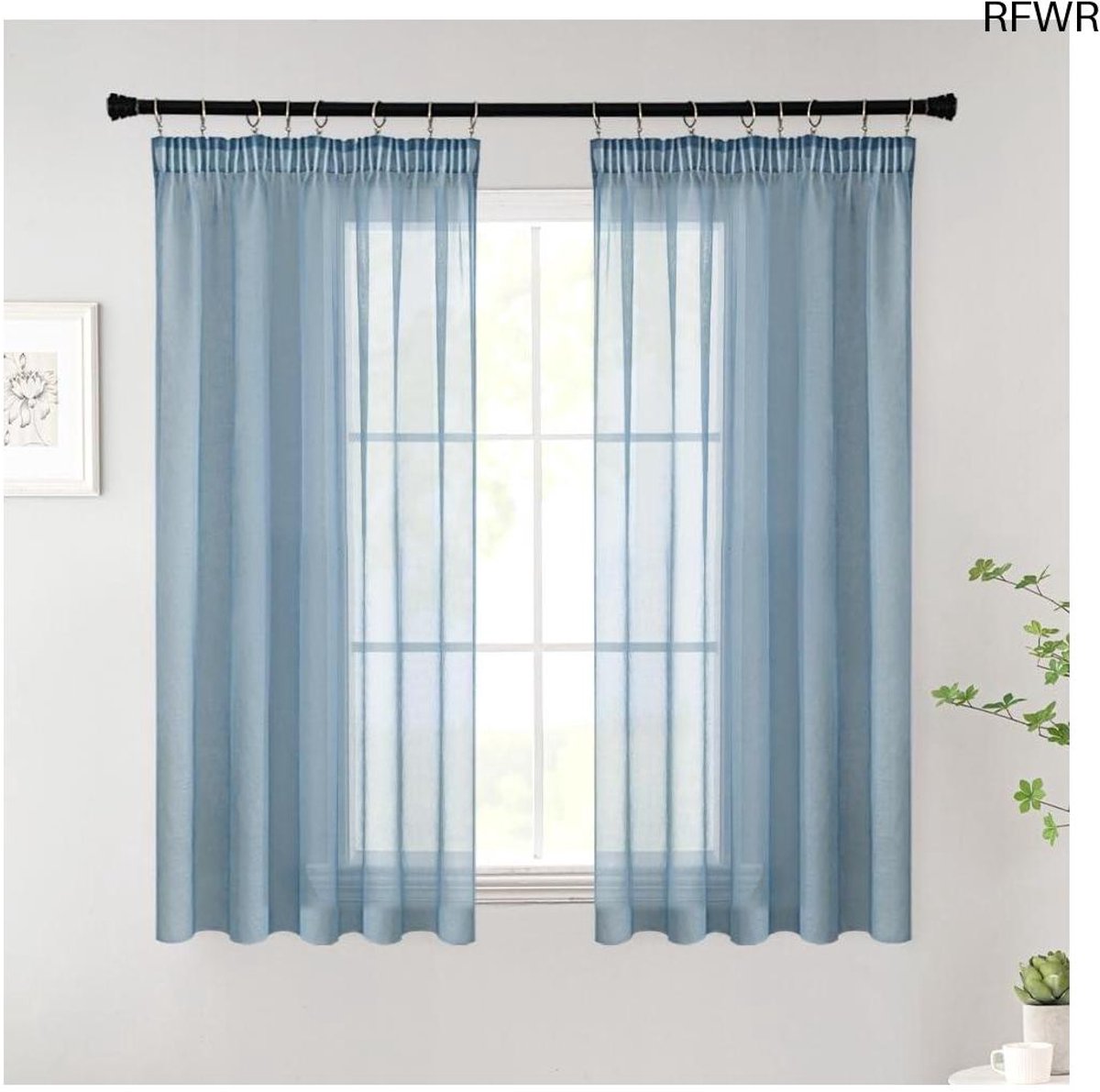 RFWR® Transparante Gordijnen met Plooiband set van 2 - Marineblauw - Modern Raamgordijn voor Woonkamer en Slaapkamer (140 x 225 cm)