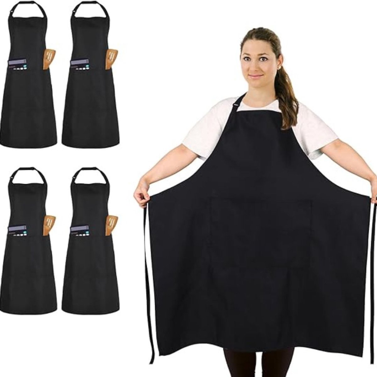 Waterdicht Schort met 2 Zakken - Verstelbare Nekband Schort voor Keuken - Zwart