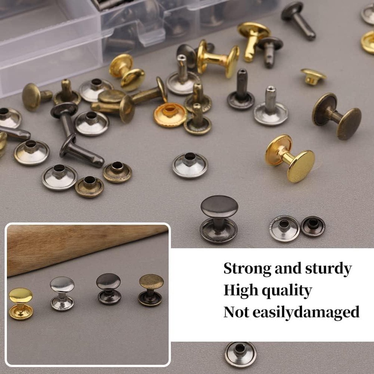 300 Stuks Klinknagels voor Leer,6mm Dubbele Dop Klinknagel,Handgemaakte Holle Klinknagels,Dubbele Cap Klinknagels Buisvormige,Leren Klinknagels voor