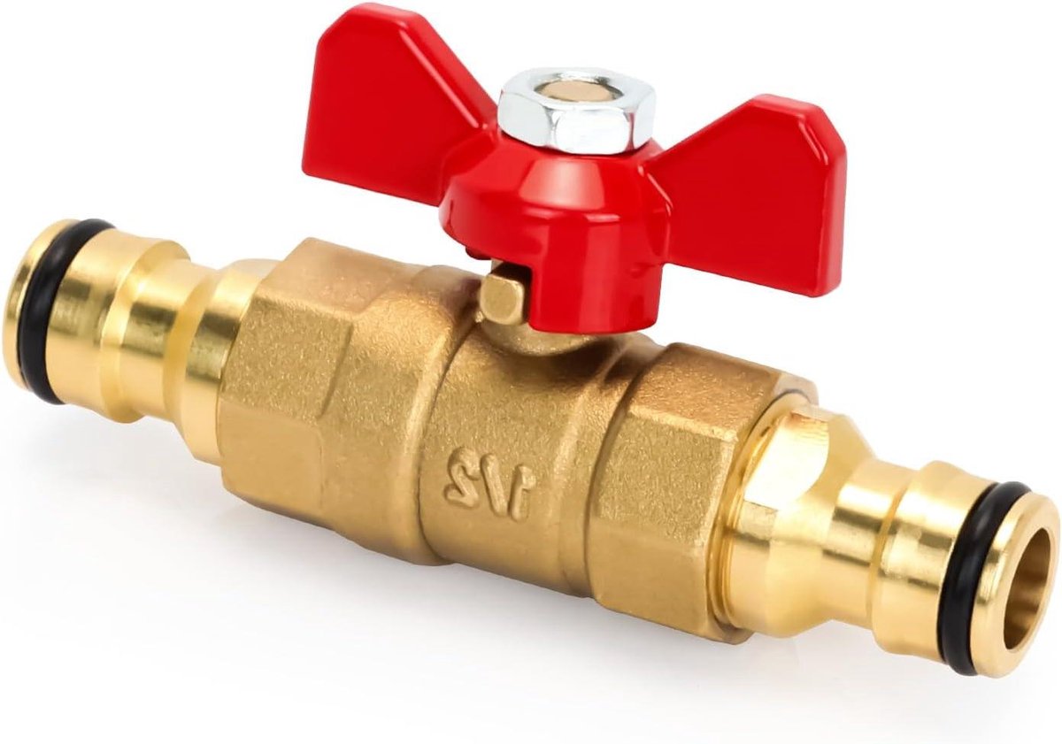 Allecto Plus - Messing connector met regelklep voor tuinslang - Snelsluiting - In lijn waterafsluitventiel - Voor pijp, buis, slanghaspels en tanks