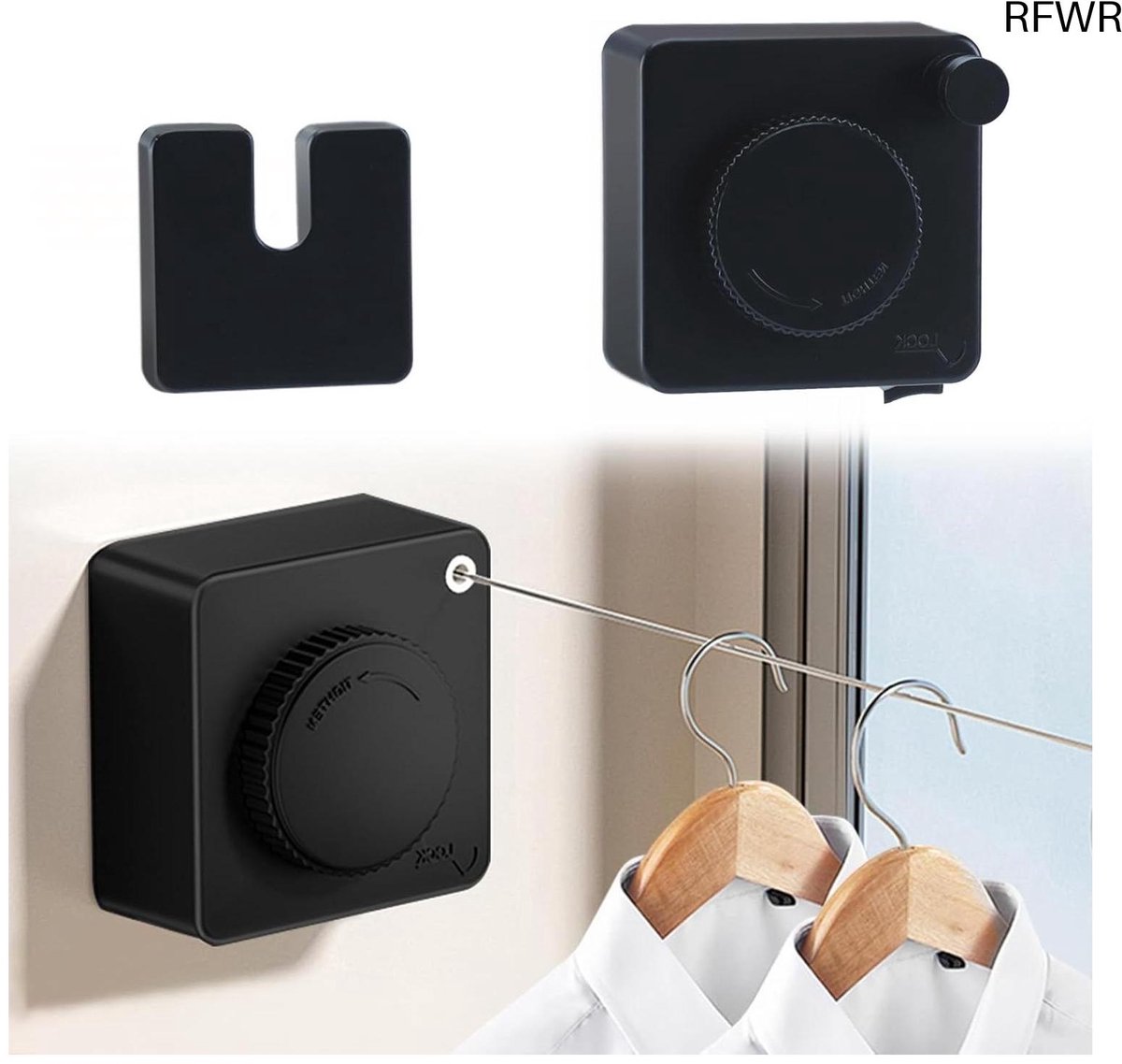 RFWR® Uitschuifbare waslijn, 4,8 m, intrekbare wandmontage, roestvrij stalen touw, niet doorhangend