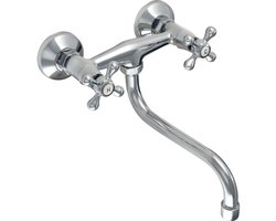 Gospo Keukenkraan, wastafelarmatuur voor wandmontage, retro mengkraan met montageset en afdichtingen, klassieke wandarmatuur, wastafelarmatuur met lange uitvoering (chroom)