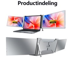 Virello® Portable Monitor Pro 2025 - 2x Full‑HD IPS 14″ scherm - Voor Laptops van 14" t/m 17.3" - Laptopscherm uitbreider - USB-C/USB-A & HDMI - Inclusief Hoes & Kabels - Grijs - 2 jaar garantie