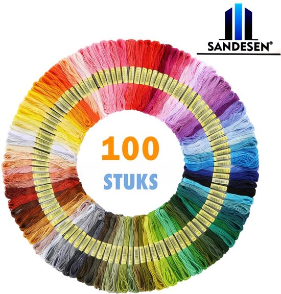 Sandesen® 100 Kleuren Borduurgaren voor Kruissteken – Set voor Borduren en DIY Handwerk – Ideaal voor Beginners en Gevorderden – Borduurpakket voor Hobby, Creatieve Projecten, en Naaldwerk – Perfect voor Kruissteken, Handwerk en DIY Decoratie