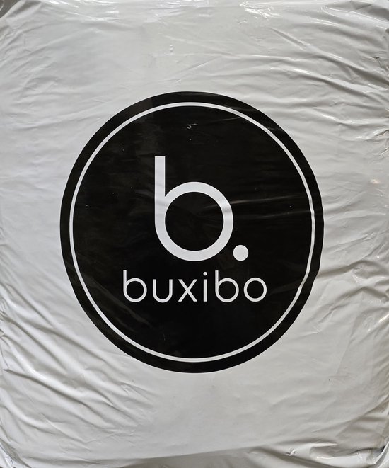 Witte verpakking met een zwart-wit logo: 'b. buxibo'.