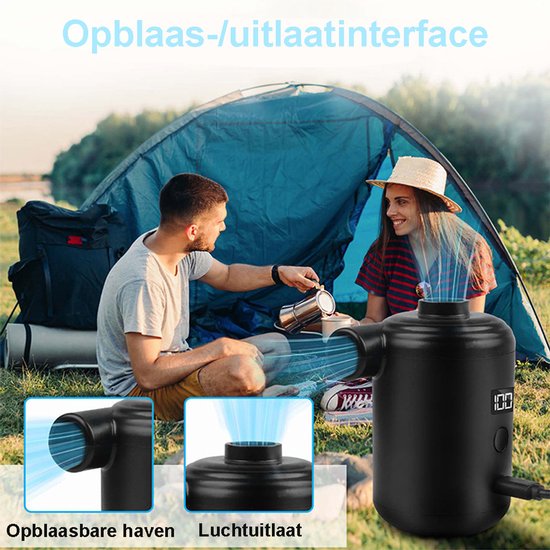 Draagbare elektrische pomp，Nauwkeurig digitaal vermogensdisplay, draagbare kampeerluchtpomp voor buiten, luchtkussen met dubbele functie, van Merkloos — afbeelding 4