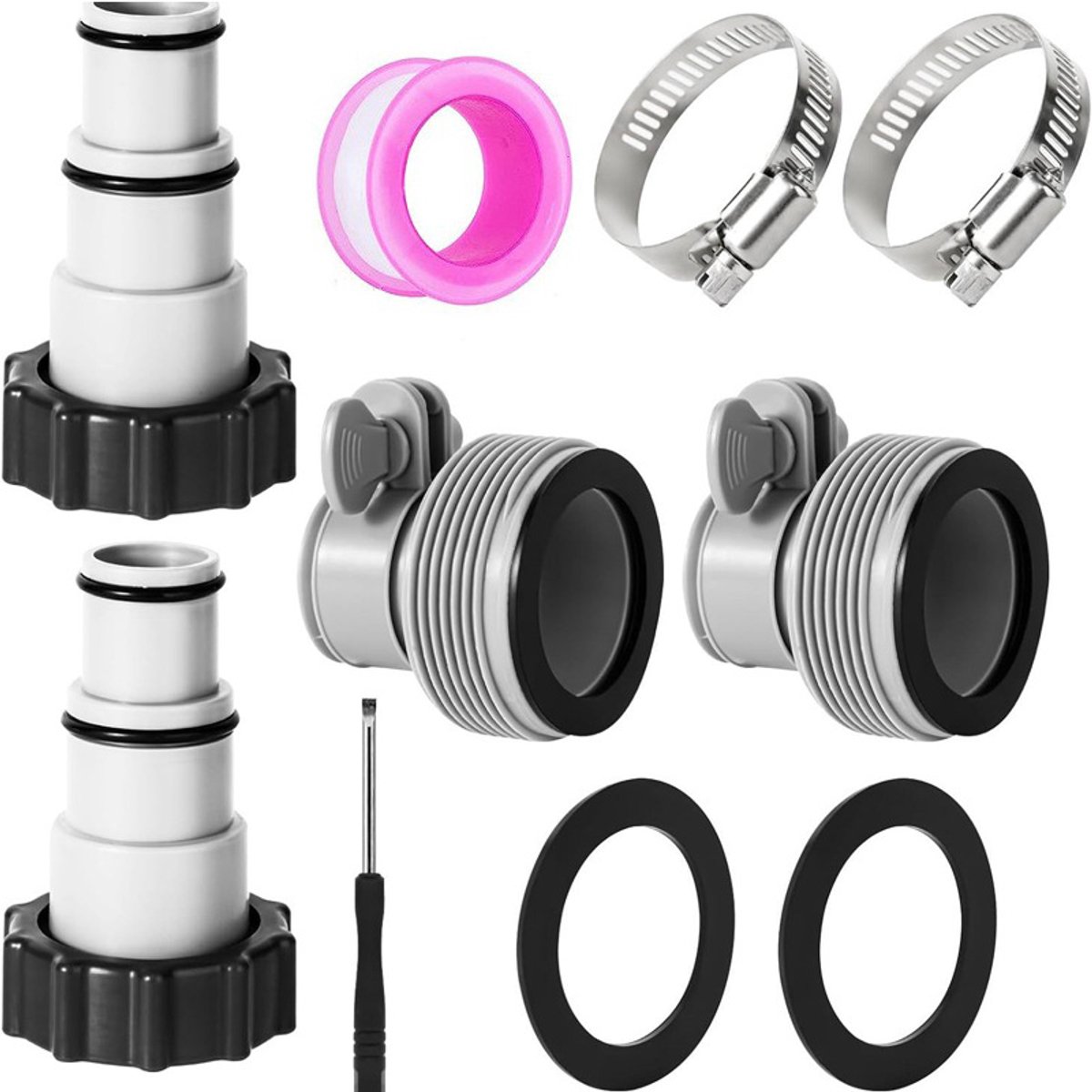 Geschikt voor Zwembadslangadapter Type A&B Zwembadpompconnector Accessoire voor 1,5" en 1,25" slangconversie Vervangend onderdeel Compatibel met Intex schroefdraadfilterpompen, bovengrondse zwembadaccessoires met clipring