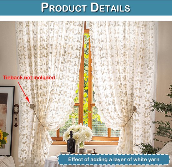 MIULEE Gordijnen, voile, geborduurde bloemen, met ogen MIULEE Gordijnen, voile, geborduurde bloemen, met ogen
