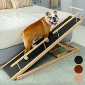 Hondenloopplank voor bed PRIORPET met Veiligheidsrailing - Verstelbare Hondentrap voor bed Berkenhout - Loopplank voor hoge bedden tot 94.5 cm - Anti-slip - Voor kleine honden tot 23kg - Naturel
