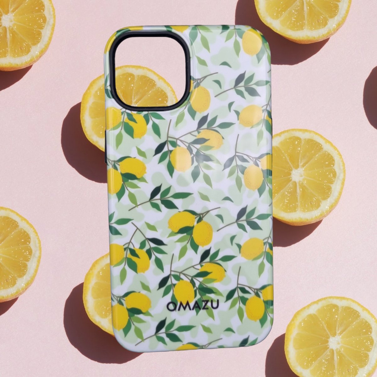 OMAZU premium luxury case- Geschikt voor - Apple iPhone 15 Plus - Anti-Shock Case/ Hoesje - hoge kras krasbestendigheid - Kleur Summer Lemon- incl gratis opberg pouch