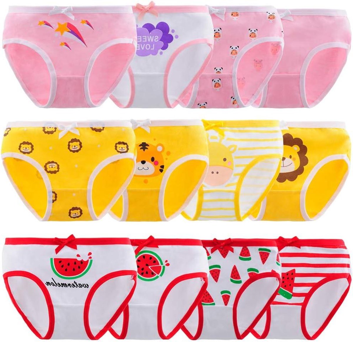 Comfortabele katoenen kinderonderbroek voor kleine meisjes - 2-12 jaar - 12 stuks - Kleur-9 - Maat 2-4 J.