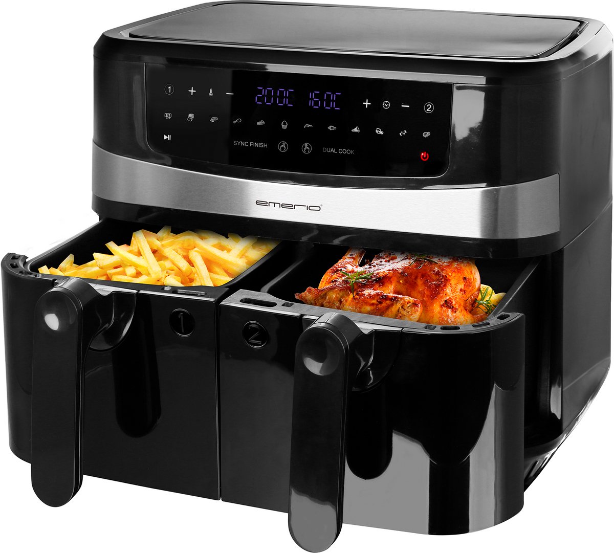 Emerio Dubbele Airfryer XXL 2400W - 10 Liter Heteluchtfriteuse - Regelbare thermostaat 50ºC tot 200ºC - BPA-Vrij en 9 Kookprogramma's - AF-126672.4 Zwart