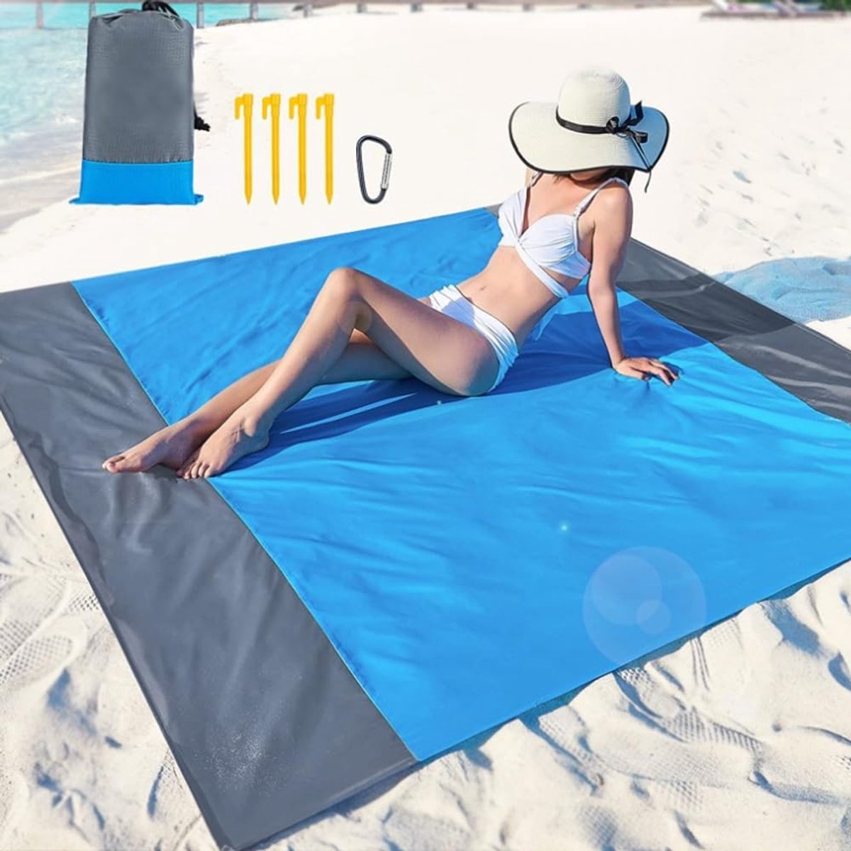 Ibenzoa® Opvouwbare en Waterdichte Picknick- en Stranddeken met Zandvrije Eigenschappen, 4 Bevestigingshoeken, Inclusief Draagtas