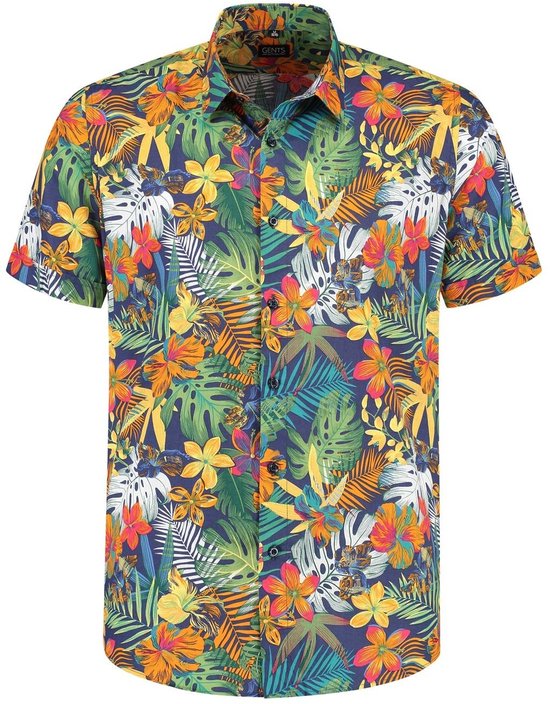 Gents - Korte mouw junglebloem - Katoen - Multi Color - Maat L