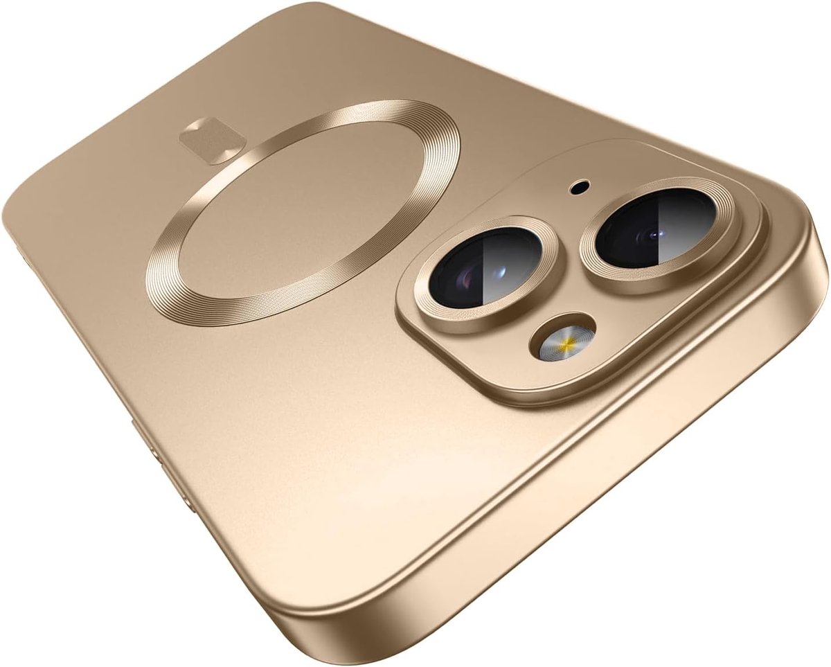 Hoesje geschikt voor iPhone 14 Plus - Mat Goud Magsafe Siliconen Shockproof Back cover voor iPhone 14 Plus - Case Geschikt voor iPhone 14 Plus Hoesje - Met Extra Camera Lens Bescherming