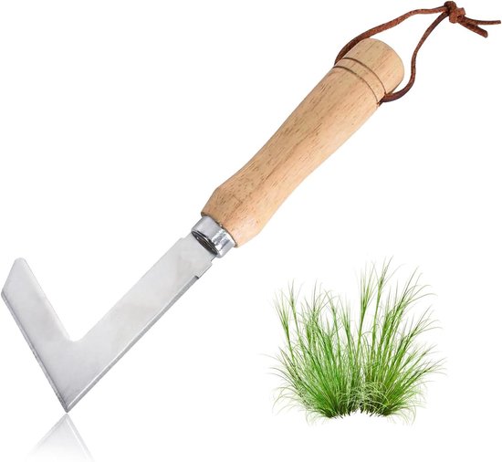 Foto: Allecto premium handige voegenkrabber voor onkruid met houten handvat en roestvrijstalen mes voegen reiniger voor tuin handmatige onkruidverwijderaar met 75 karakters