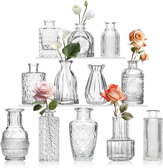 Foto: Glazen bud vazen set van 24 mini bloemenvazen voor tafelstukken vintage flessen voor tafeldecoraties bruiloftsdecoratie thuis helder 12 helder 